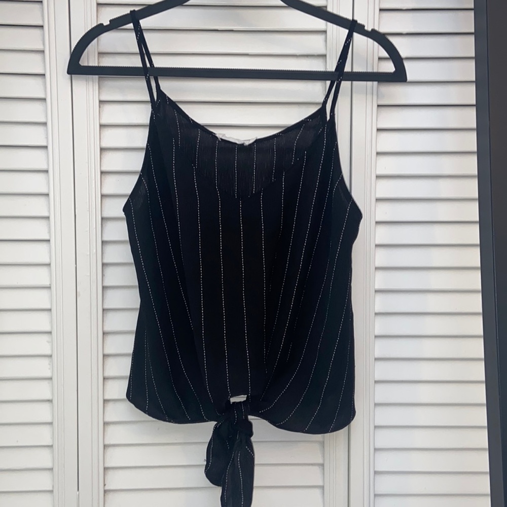 SMALL LUSH Black & White Striped Front Tie Cami